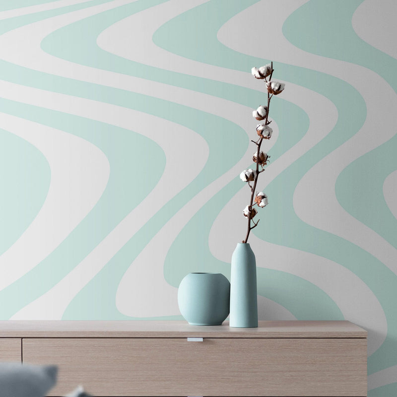 Mint Color Swirly Lines Abstract Wallpaper Mural.