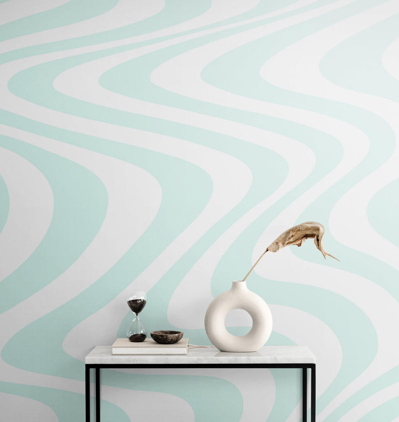 Mint Color Swirly Lines Abstract Wallpaper Mural.