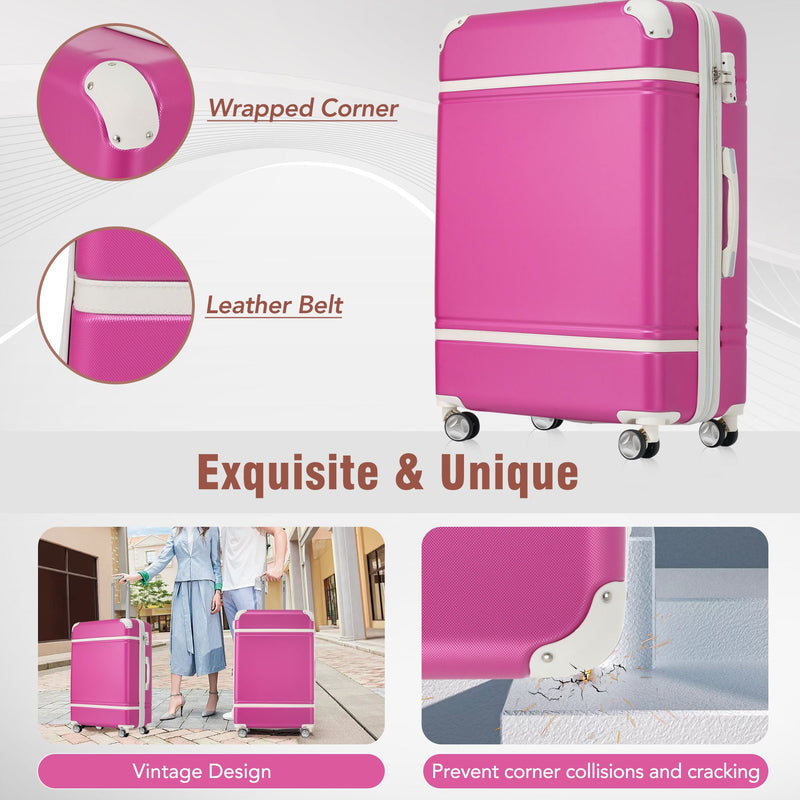 28 IN Luggage 1 Piece with TSA lock, Expandable Lightweight Suitcase Spinner Wheels, Vintage Luggage,Pink