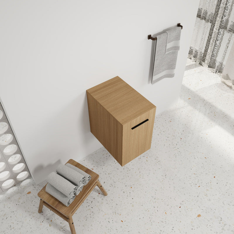 Floating Bathroom Vanity Single Door Base Cabinet, Wall Mounted Storage - Light Oak, photo 9 of 18