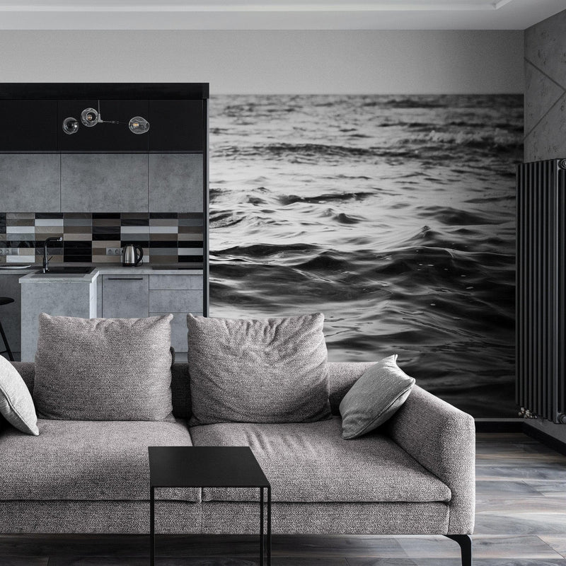 Black and White Ocean Wave Wallpaper. Peel and Stick Wall Mural.