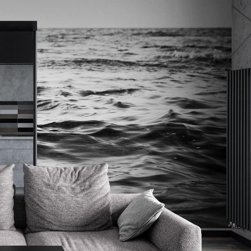 Black and White Ocean Wave Wallpaper. Peel and Stick Wall Mural.