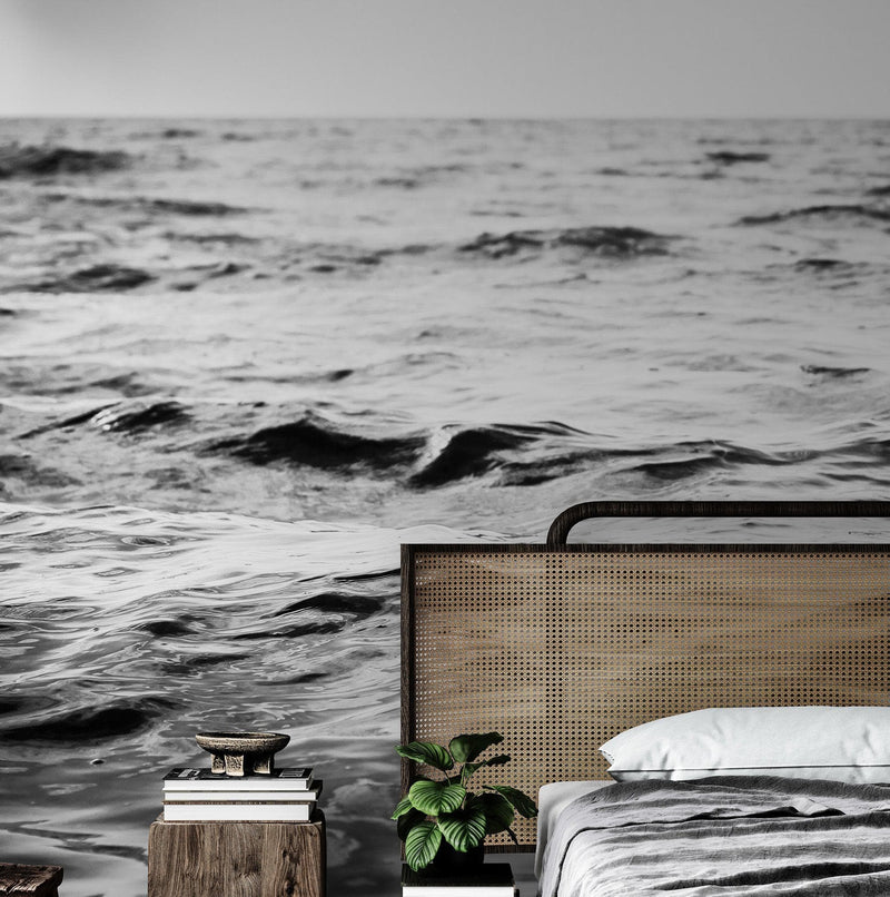 Black and White Ocean Wave Wallpaper. Peel and Stick Wall Mural.