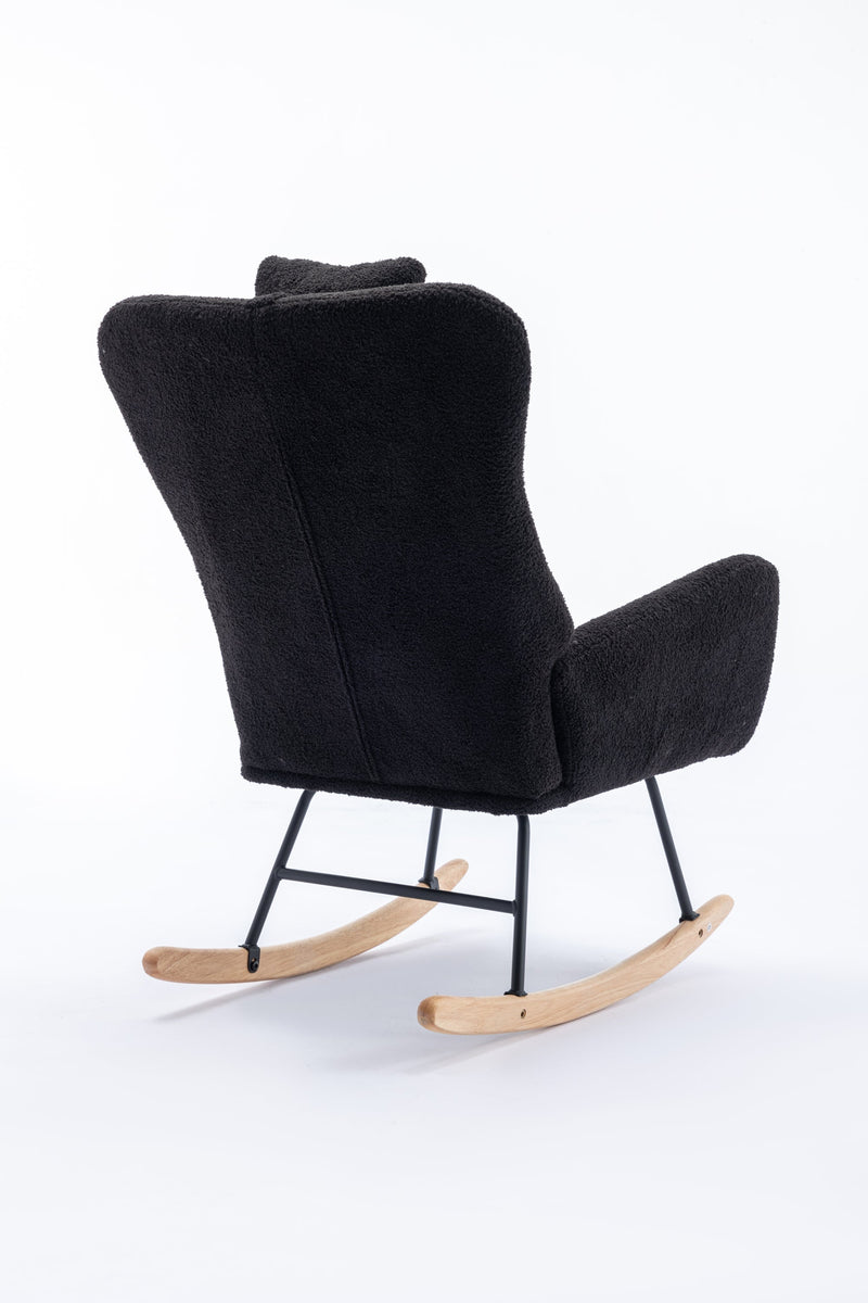 35.5 inch Rocking Chair, Soft Teddy Velvet Fabric Rocking Chair for Nursery, Comfy Wingback Glider Rocker with Safe Solid Wood Base for Living Room Bedroom Balcony (dark grey)