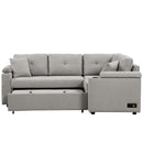 87.4" L-shape Sofa Bed Pull-out Sleeper Sofa with Wheels, USB Ports, Power Sockets for Living Room, Grey