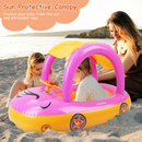 Baby Inflatable Pool Float Car Shaped Toddler Swimming Float Boat Pool Toy Infant Swim Ring Pool with Sun Protection Canopy for 1-3 Year-Old Kids Infa