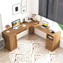 66 Inch L-Shaped Writing Study Workstation Computer Desk with Drawers by LJGDeals