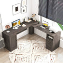 66 Inch L-Shaped Writing Study Workstation Computer Desk with Drawers by LJGDeals