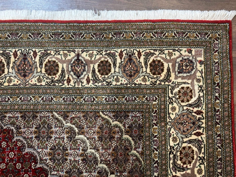 Persian Rug 5x7, Very Fine 330 KPSI, Red and Ivory, Herati Mahi Pattern, Wool & Silk