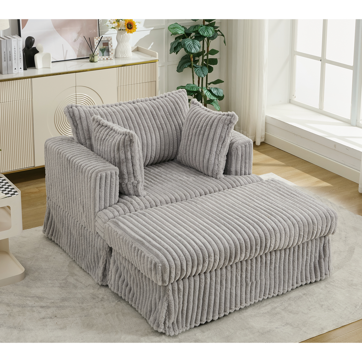 47.7'' Oversized Corduroy Chaise Longue with Ottoman, photo 9 of 10