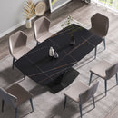 70.87" Modern Artificial Stone Black Curved Black Metal Leg Dining Table, Can Accommodate 6-8 People - Black by HouseOfZazla