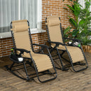 2 Pieces Outdoor Rocking Chairs, Foldable Reclining Zero Gravity Lounge Rocker with Pillow, Cup & Phone Holder, Combo Design with Folding Legs, Beige