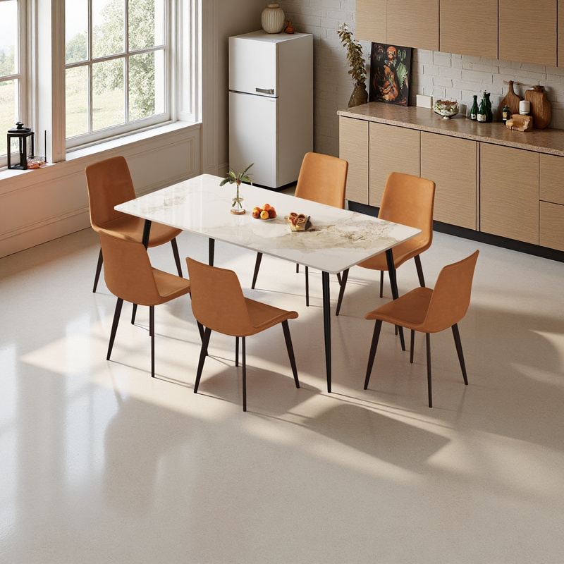 Dining Table with Sintered Stone Tabletop and Metal Legs, 70' Rectangular Modern Kitchen & Dining Room Table