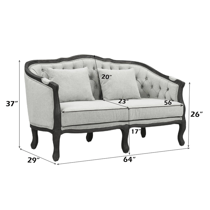 Samael - Loveseat With 2 Pillows - Gray Linen & Dark Brown, photo 3 of 6