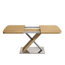 Retractable Square Dining Table, Seating 4 - 6 People, Cross Base With Stainless Steel Tubing, Expandable - Natural by HouseOfZazla