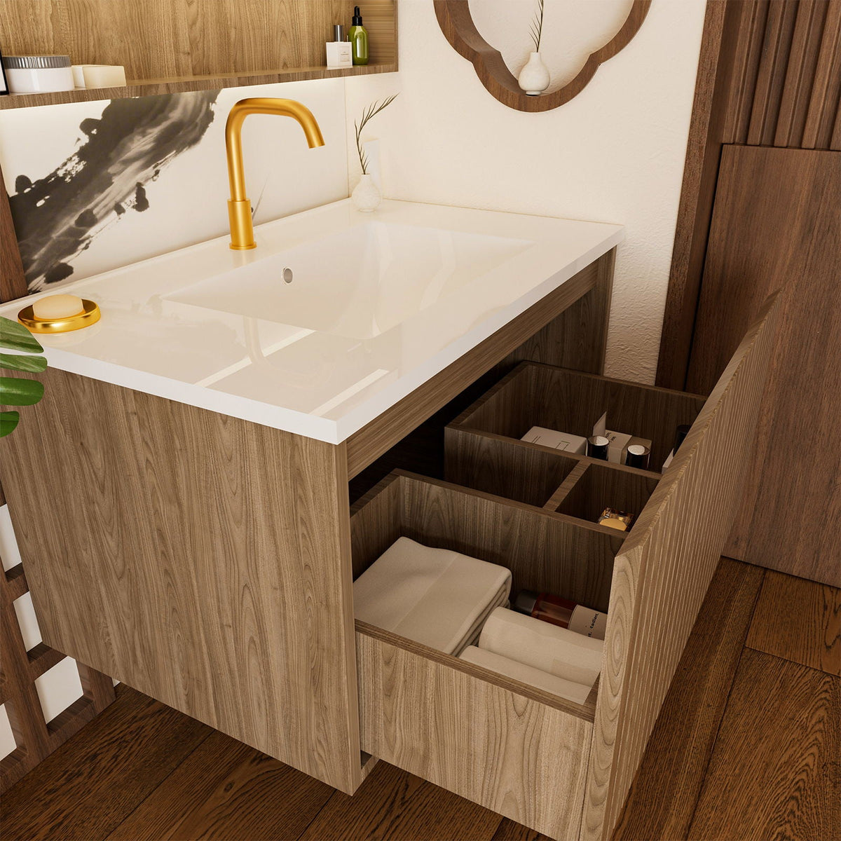 Wall Mounted Floating Bathroom Vanity With Sink And Drawers, photo 21 of 40