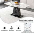 A modern, minimalist, and luxurious dining table with a white imitation marble tabletop and MDF legs with U-shaped brackets. Tables in restaurants and living rooms 63"x35.4"x30 F-U