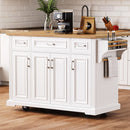 K&K 54-Inch Large Kitchen Island with Rubber Wood Drop Leaf