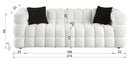 84.3/62.2 length, 35.83" deepth, human body structure for USA people, marshmallow sofa,boucle sofa, White color,3 seater. sofa and loveseater