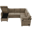 U-Shaped Sectional Sofa Bed With Storage, Charging Ports, And Cup Holders - Brown by HouseOfZazla