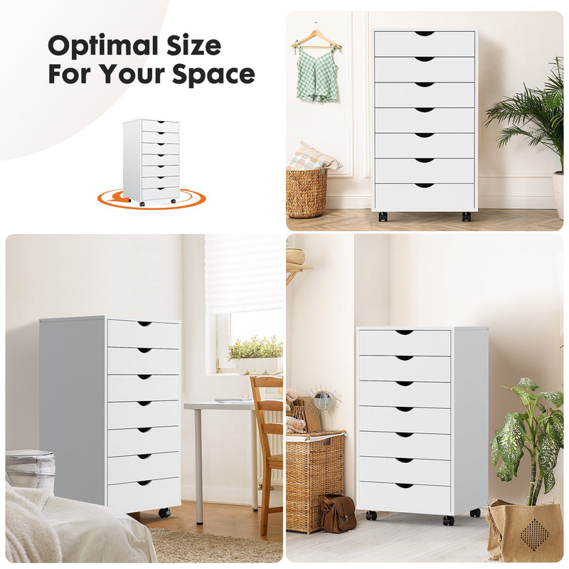 7 Drawer Chest - Storage Cabinets with Wheels Dressers Wood Dresser Cabinet Mobile Organizer Drawers for Office