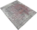 Red and Gray Modern Abstract Handmade Viscose Area Rug 6.6x8