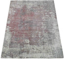 Red and Gray Modern Abstract Handmade Viscose Area Rug 6.6x8