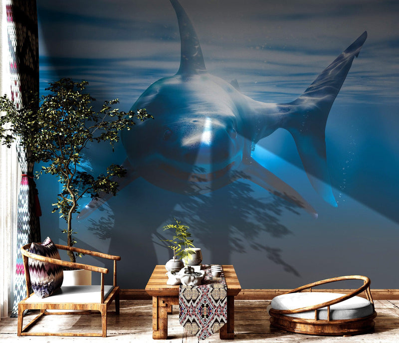 Great White Shark Wall Mural. Peel and Stick Wallpaper.