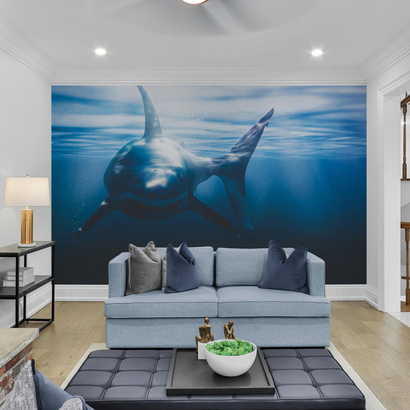 Great White Shark Wall Mural. Peel and Stick Wallpaper.