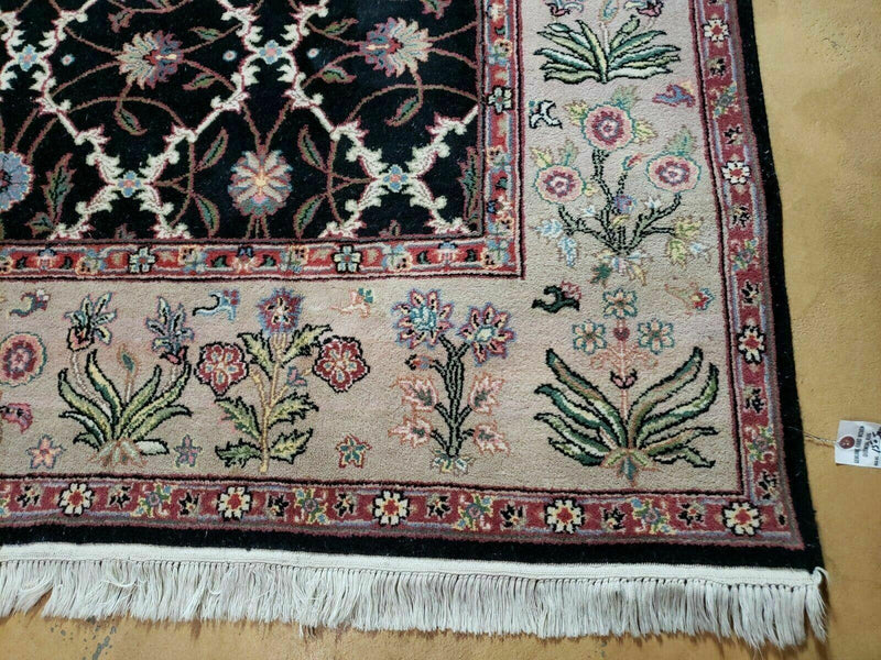 6' X 9' Handmade India Floral Oriental Wool Rug Carpet Hand Knotted Nice Black