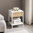 15.74" Rattan End table with drawer, Modern nightstand, metal legs,side table for living room, bedroom,white(1 pc)