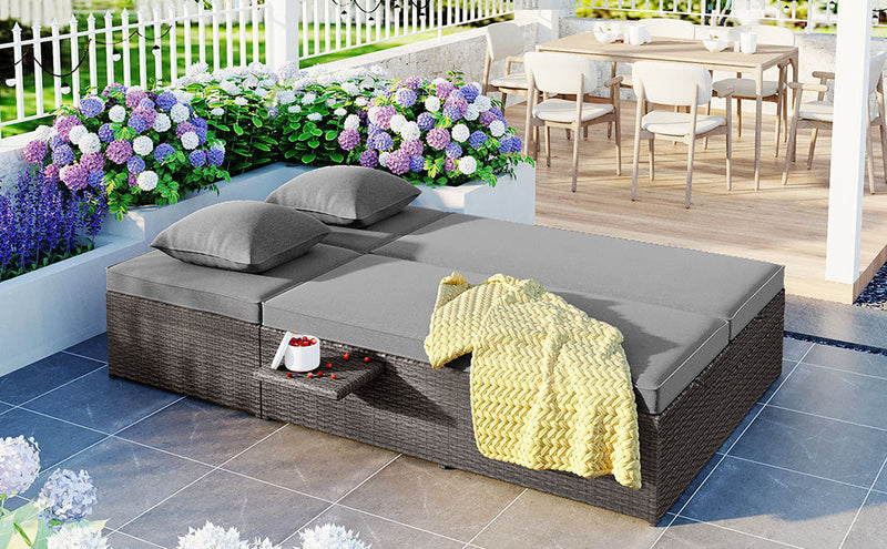 Walker Edison | Wicker Outdoor Double Sunbed Set