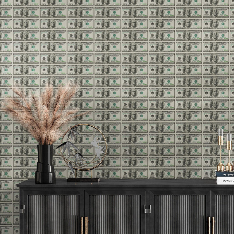 100 Dollar Bill Wallpaper Mural. Cash Money Wall Mural.