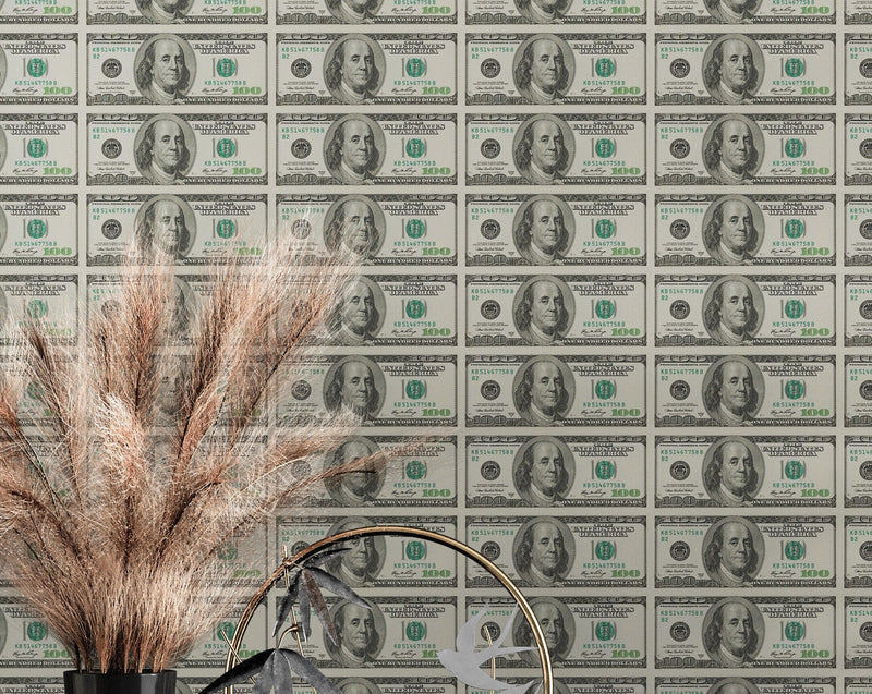 100 Dollar Bill Wallpaper Mural. Cash Money Wall Mural.