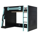 Full Size Wood Loft Bed with Desk, Multi-storage Shelves and RGB Light