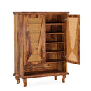 Shoe Cabinet With 5 Tier Freestanding Organizer, Ventilated Doors - Natural Wood by HouseOfZazla