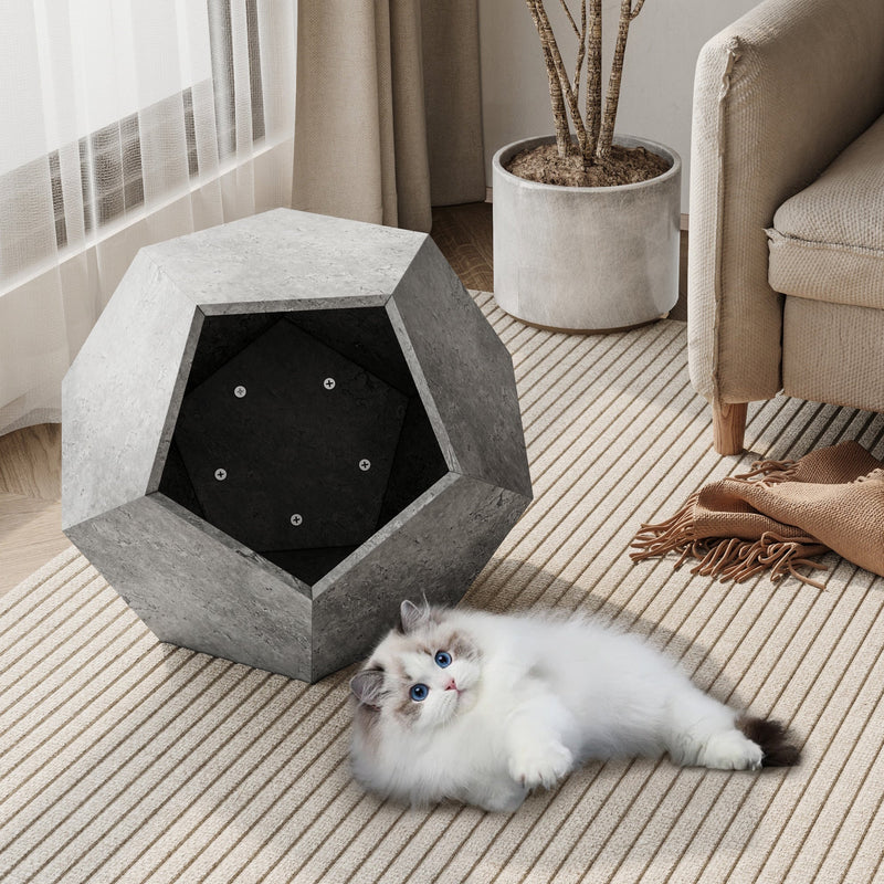 25.98" Shaped Modern Pet Furniture Cat Kennel Side Table MDF Multi-Purpose Furniture,Cement Gray