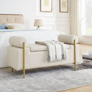 Elegant Upholstered Storage Bench With Cylindrical Arms And Iron Legs, by HouseOfZazla