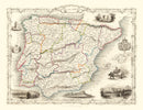 Vintage Map of Portugal & Spain 1851