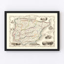 Vintage Map of Portugal & Spain 1851