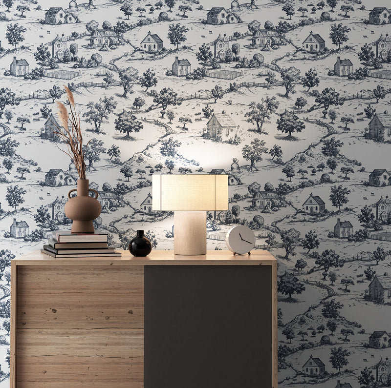 Rustic Wallpaper Peel and Stick Wall Mural. Countryside Motif Wall Decor.