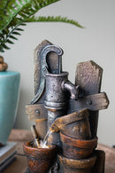 Water Fountain With Antique Water Pump Design And LED Light - Brown / Gray by HouseOfZazla