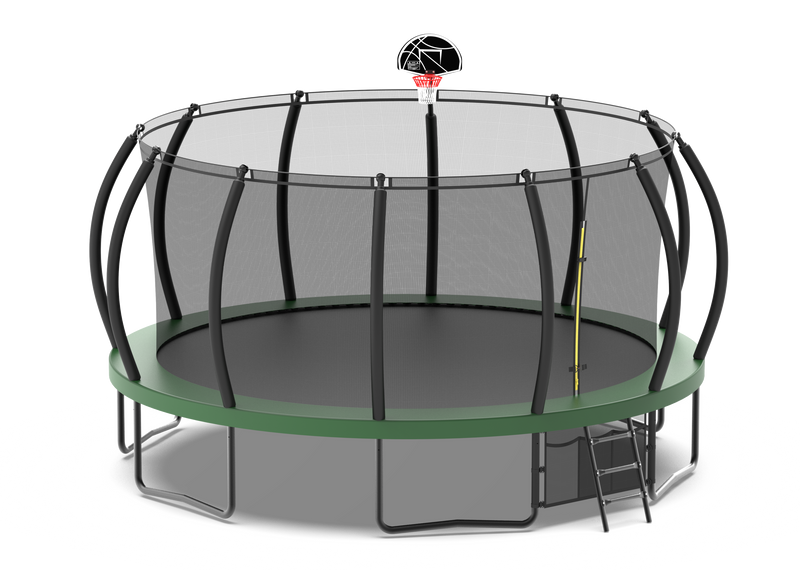 16FT Trampoline with Basketball Hoop - Recreational Trampolines with Ladder, Shoe Bag and Galvanized Anti-Rust Coating