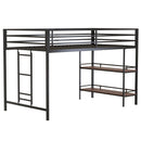 Adam - Twin Loft Bunk Bed With Cinnamon Wood Shelf - Black by HouseOfZazla