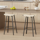 Counter Height Bar Stools Backless Handwoven Kitchen Dining Chairs With Round Footrest (Set of 2) Weaving Pub Stoo - Creamy White by HouseOfZazla