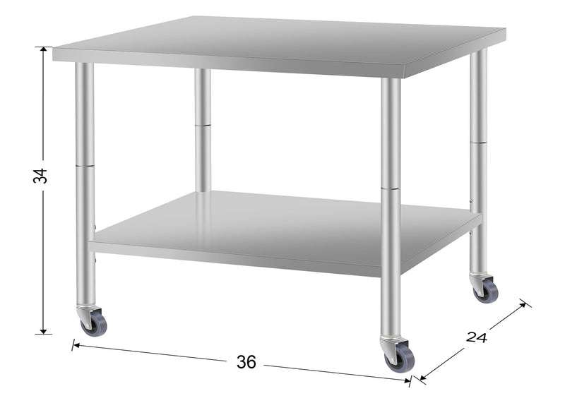 36''*24'' Commercial Work Table for Restaurant and Home Stainless Steel Kitchen Prep Table with Under Shelf and wheels