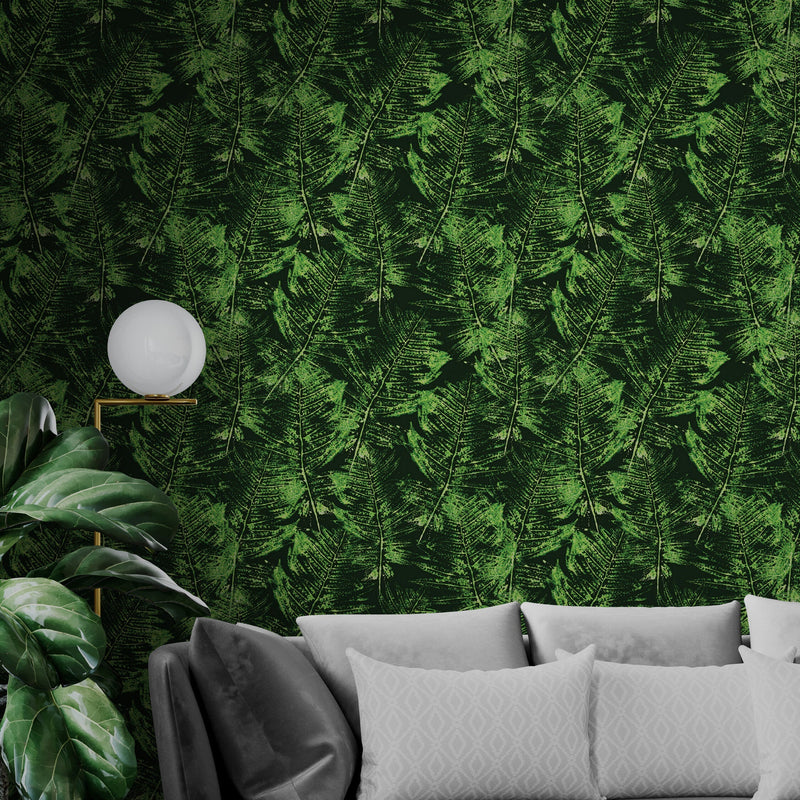 Green Leaves Pattern Wallpaper Mural. Botanical Wall Mural.