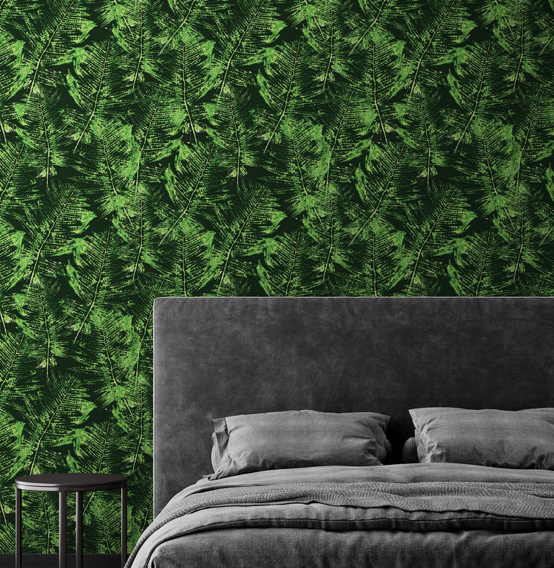 Green Leaves Pattern Wallpaper Mural. Botanical Wall Mural.