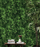 Green Leaves Pattern Wallpaper Mural. Botanical Wall Mural.