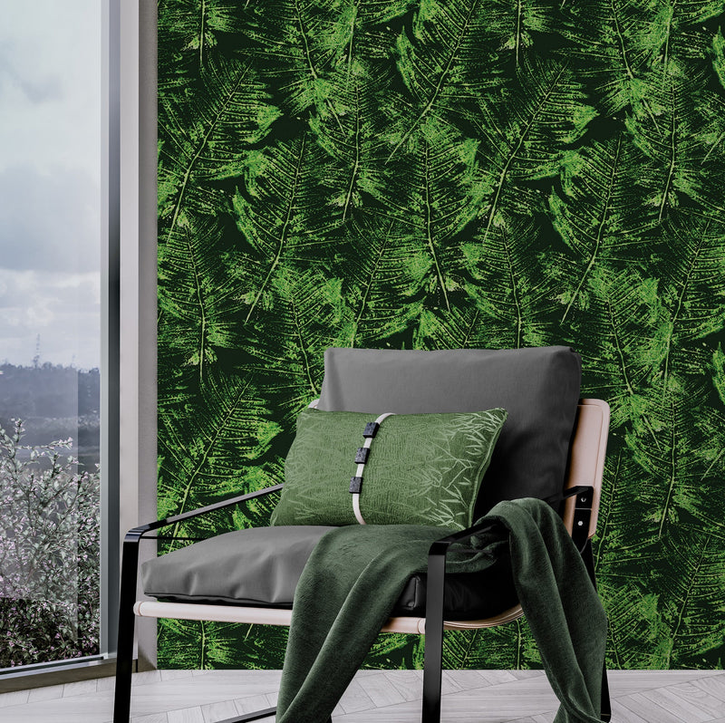 Green Leaves Pattern Wallpaper Mural. Botanical Wall Mural.